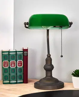 Stolové lampy na písací stôl Clayre&Eef Bankárska lampa Verda podstavec v antickej hnedej