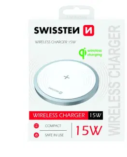 Nabíjačky pre mobilné telefóny Bezdrôtová nabíjačka Swissten 15W, biela 22055505