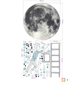 Nálepky na stenu Samolepka na stenu - Mesiac a Chlapec na rebríku s hviezdami, veľká nálepka