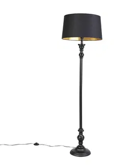 Stojace lampy Stojacia lampa s bavlneným tienidlom čierna so zlatou 45 cm - Classico