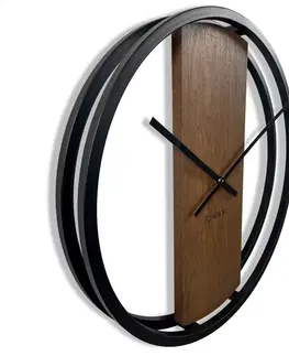 Hodiny Dubové hodiny Loft Round kovové 50cm, z231 hnedá