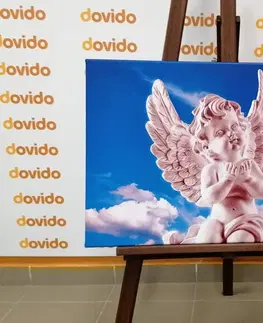 Obrazy anjelov Obraz ružový starostlivý anjelik na nebi