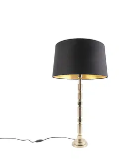Stolove lampy Stolová lampa v štýle art deco zlatá s bavlneným tienidlom čierna 45 cm - Torre