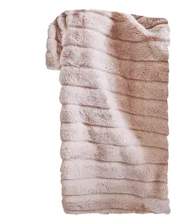 Deky TEMPO-KONDELA SERGI, plyšová pruhovaná deka, svetloružová, 150x200 cm