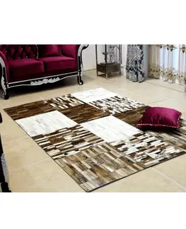 Koberce a koberčeky Luxusný kožený koberec, čierna/hnedá/biela, patchwork, 201x300, KOŽA TYP 4