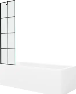 Sprchové dvere MEXEN/S - Cubik obdĺžniková vaňa 150 x 70 cm s panelom + vaňová zástena 50 cm, čierna vzor 550315070X9505007077