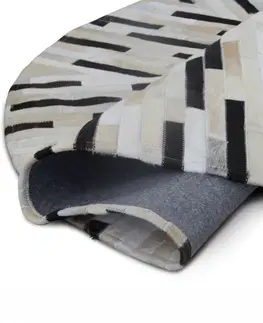 Koberce a koberčeky Luxusný kožený koberec, čierna/béžová/biela, patchwork, 200x200, KOŽA TYP 8