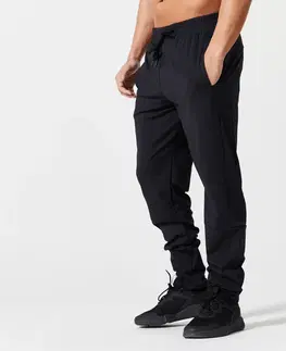 nohavice Pánska priedušná športová súprava na fitnes so zipsom čierna