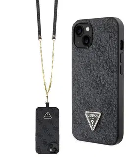Puzdrá na mobilné telefóny Zadný kryt Guess PU 4G Strass Triangle Metal Logo s popruhom pre iPhone 15, čierna 57983116654