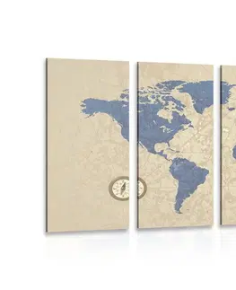 Obrazy mapy 5-dielny obraz mapa sveta s kompasom v retro štýle