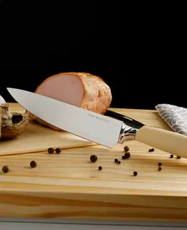 Sady nožov TEMPO-KONDELA KAHON, sada nožov a kuchynského náradia, 10 ks, v stojane, vanilková