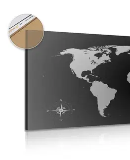 Obrazy na korku Obraz na korku mapa sveta v odtieňoch sivej