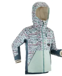 bundy a vesty Detská bunda SNB 500 na snowboard modrozelená