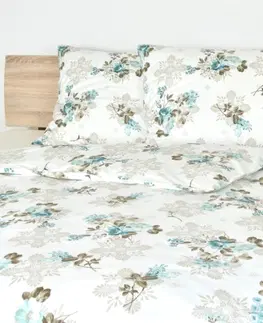 Posteľná bielizeň Súprava 1+1 posteľnej bavlnenej obliečky, Béžovo tyrkysové kvety