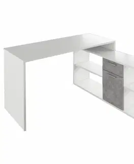 Písacie a pracovné stoly KONDELA Noe New rohový písací stolík biela / betón