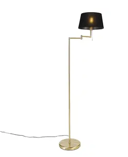 Stojace lampy Klasická stojaca lampa mosadz s nastaviteľným čiernym tienidlom - Ladas
