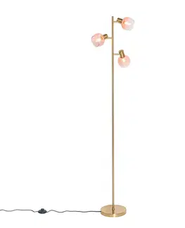 Stojace lampy Stojacia lampa Art Deco zlatá s ružovým sklom 3 svetlá - Vidro