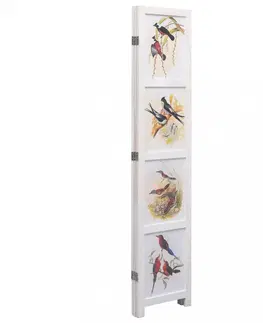 Paravány Paravan 3-dielny biela / vzor vtáky Dekorhome 140x165 cm (4-dielny)