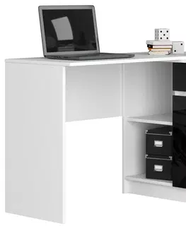 Písacie stoly Dizajnový písací stôl CASPER, biely / čierny lesk