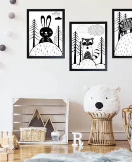 Obrazy do detskej izby Obraz na stenu - Čiernobiely zajko v lese
