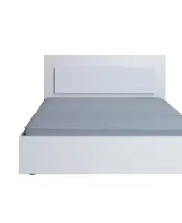 Postele Manželská posteľ, 160x200, biela/ vysoký biely lesk HG, ASIENA