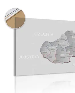 Obrazy na korku Obraz na korku šedá mapa Slovenska s decentným kontrastom