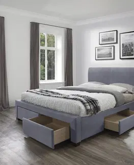 Postele HALMAR Modena 3 160 čalúnená manželská posteľ s úložným priestorom sivá (Velvet)