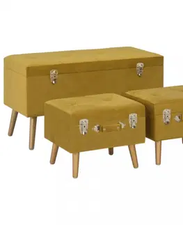 Lavice a stoličky Lavica s úložným priestorom 3 ks zamat / drevo Dekorhome Zelená