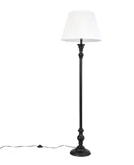 Stojace lampy Stojacia lampa čierna s plisovaným tienidlom biela 45 cm - Classico