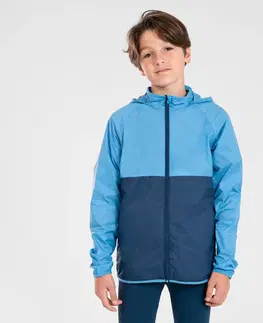 mikiny Detská vetruvzdorná bežecká bunda Wind ultraľahká dvojfarebná modrá