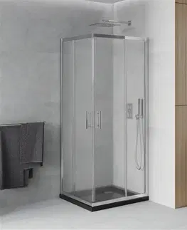 Vane MEXEN/S - Rio štvorcový sprchovací kút 90 x 90, mráz, chróm + vanička so sifónom Flat, čierny 860-090-090-01-30-4070