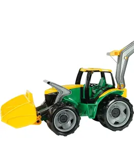 Drevené vláčiky Lena Traktor s lyžicou a bagrom, 65 cm, zeleno-žltá