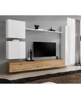 Podkrovný nábytok Obývacia stena Switch VIII Biely/Wotan
