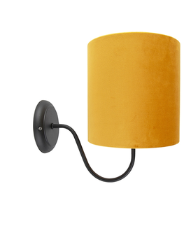 Nastenne lampy Klasické nástenné svietidlo čierne so žltým velúrovým odtieňom - matné