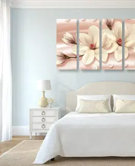 Obrazy kvetov 5-dielny obraz luxusná magnólia s perlami