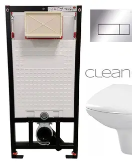 Záchody DEANTE Podstavný rám, pre závesné WC misy + SLIM tlačidlo chrom + WC CERSANIT CLEANON CARINA + SEDADLO CST_WC01 051P CA1