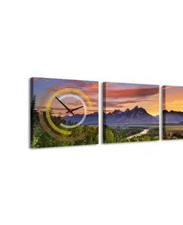HODINY AKO OBRAZ 3-dielny obraz s hodinami, Sunset Berg, 35x105cm