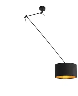 Zavesne lampy Závesná lampa s velúrovým tienidlom čierna so zlatom 35 cm - Blitz I čierna