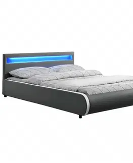 Postele Manželská posteľ s RGB LED osvetlením, sivá, 160x200, DULCEA