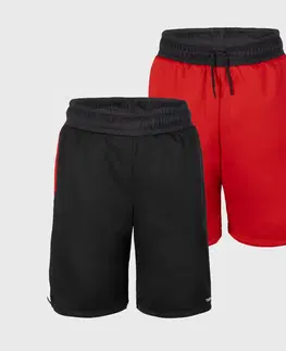 nohavice Detské obojstranné basketbalové šortky SH500R čierno-červené