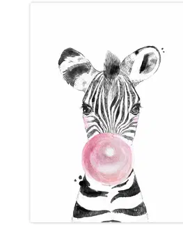 Obrazy do detskej izby Obraz na stenu - Zebra s ružovou bublinou