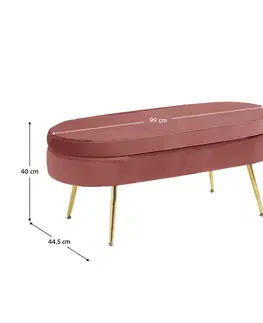 Taburetky Luxusný taburet, ružová Velvet látka/chróm zlatý, Art-deco, NOBLIN TYP 2