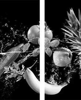 Čiernobiele obrazy 5-dielny obraz organické ovocie a zelenina v čiernobielom prevedení