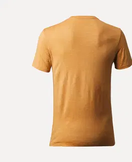 turistic Pánske trekingové tričko Travel 500 s krátkym rukávom z vlny merino žlté
