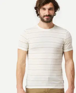 turistic Pánske trekingové tričko Travel 500 s krátkym rukávom z vlny merino biele