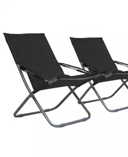 Záhradné kreslá a stoličky Skladacia plážová kresielka 2 ks Dekorhome Čierna