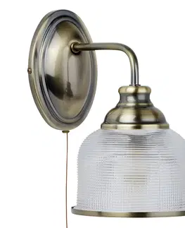 Nástenné svietidlá Searchlight Nástenné svietidlo z holofánového skla Bistro II, starožitná mosadz