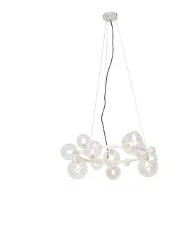 Zavesne lampy Art Deco závesná lampa biela s čírym sklom 12 svetiel - David