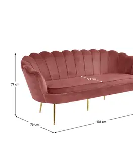 Pohovky Luxusná pohovka, 3-sed, ružová Velvet látka/chróm zlatý, štýl Art-deco, NOBLIN