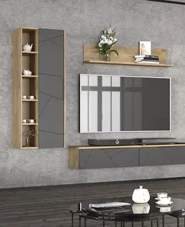 TV stolíky NABBI Viliam TV-2DRWS tv stolík na stenu dub craft zlatý / sivá